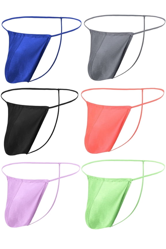 Men's Nylon Thin Waistband Low Rise Thong Underwear, Assorted Colors, 6-Pack, XL