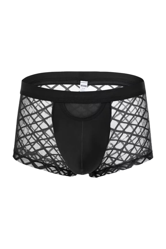 Men's Bulge Enhancing Boxer Briefs Mesh Transparent Underwear Black L 1-Pack