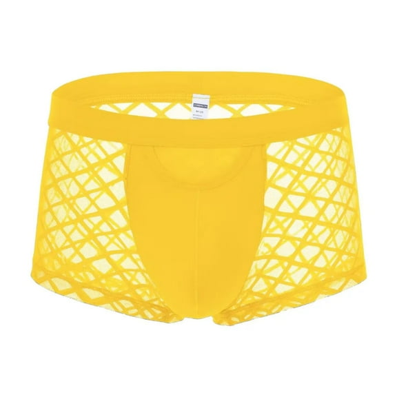 TANBOM Men's Bulge Enhancing Boxer Briefs Mesh Transparent Underwear Yellow L 1-Pack