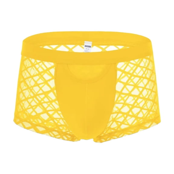TANBOM Men's Bulge Enhancing Boxer Briefs Mesh Transparent Underwear Yellow L 1-Pack
