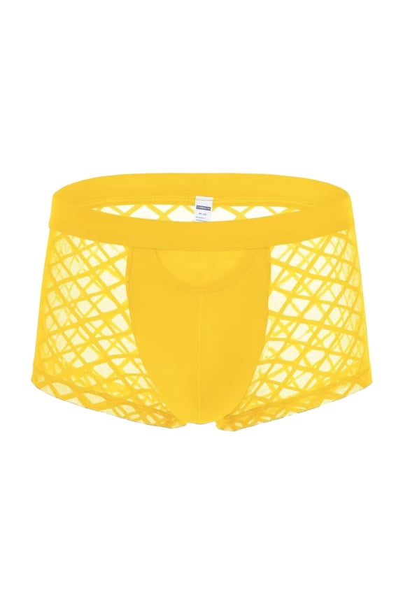 Men's Bulge Enhancing Boxer Briefs Mesh Transparent Underwear Yellow XL 1-Pack