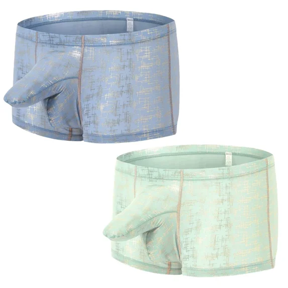 TANBOM Men's Bulge Enhancing Boxer Briefs Nylon Underwear Blue/Green L 2-Pack