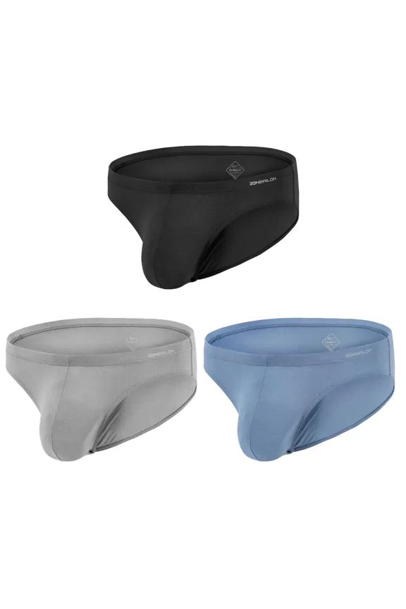 Men's Bulge Enhancing Briefs Bamboo Viscose Underwear Black/Gray/Lake Blue XL 3-Pack