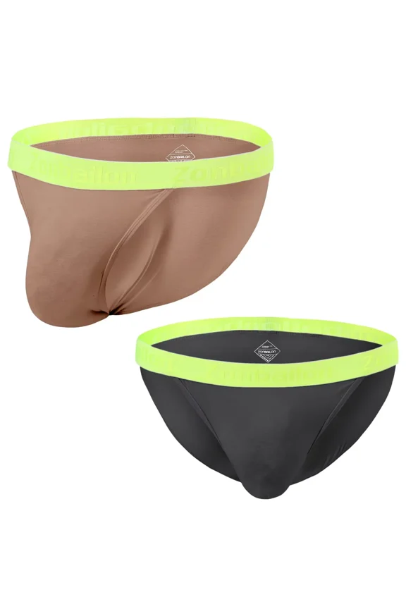 Men's Bulge Enhancing Briefs Bamboo Viscose Underwear Coffee/Black L 2-Pack