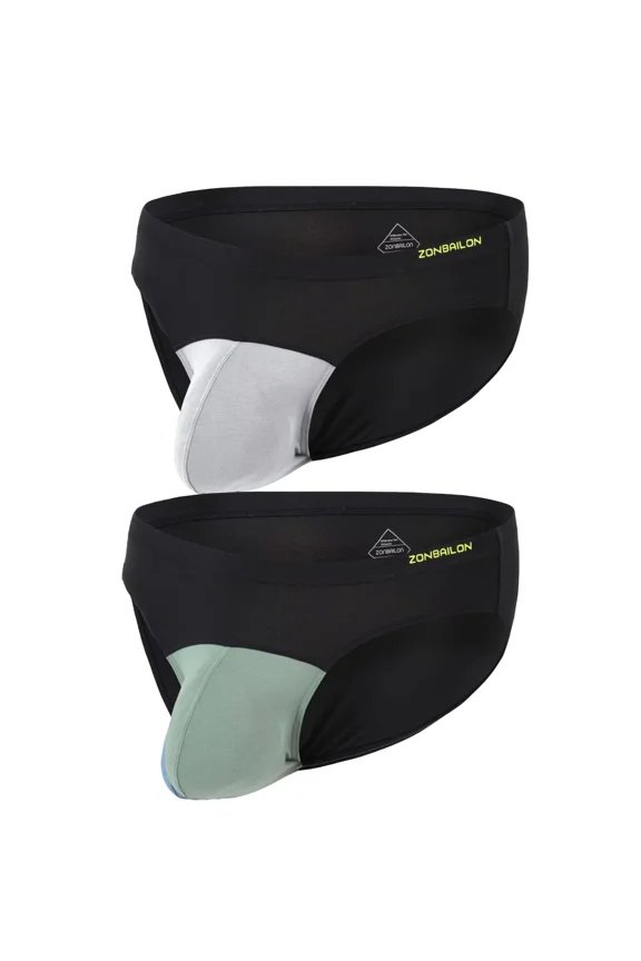 Men's Bulge Enhancing Briefs Bamboo Viscose Underwear Gray/Green M 2-Pack