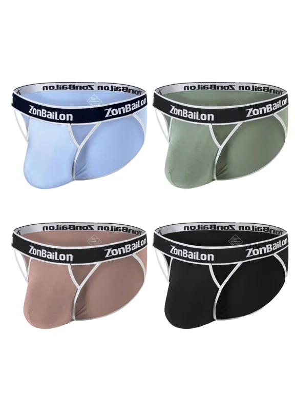 Men's Bulge Enhancing Briefs Bamboo Viscose Underwear Green/Black/Coffee/Blue XXL 4-Pack