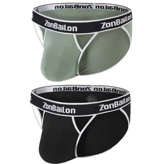 TANBOM Men's Bulge Enhancing Briefs Bamboo Viscose Underwear Green/Black M 2-Pack