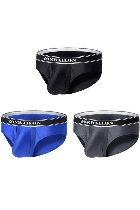 Men's Bulge Enhancing Briefs Mesh Nylon Underwear Black/Blue/Gray XXL 3-Pack