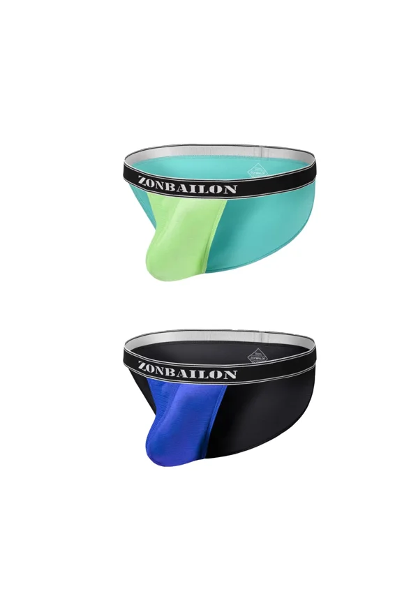 Men's Bulge Enhancing Briefs Mesh Nylon Underwear Green/Black XXL 2-Pack