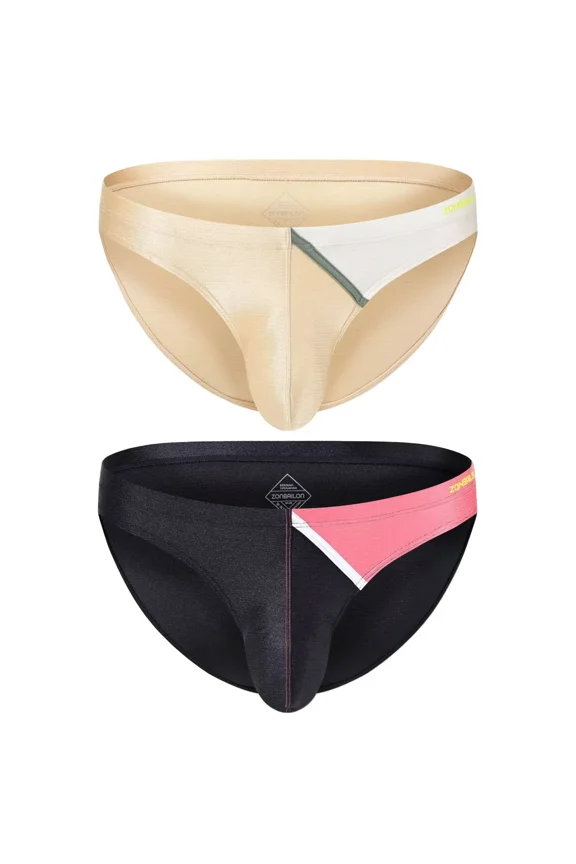 Men's Bulge Enhancing Briefs Nylon Underwear Apricot/Black M 2-Pack