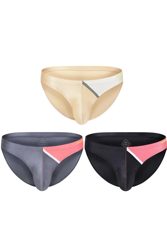 Men's Bulge Enhancing Briefs Nylon Underwear Apricot/Gray/Black M 3-Pack