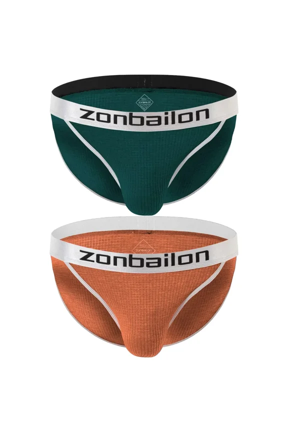 Men's Bulge Enhancing Briefs Nylon Underwear Green/Brown M 2-Pack