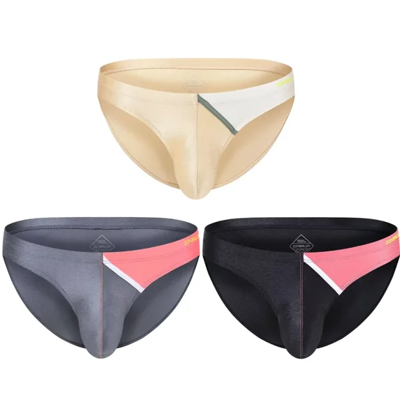 TANBOM Men's Bulge Enhancing Triangle Thong Nylon Underwear Apricot/Gray/Black XXL 3-Pack