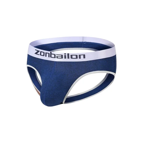 TANBOM Men's Bulge Enhancing Triangle Thong Nylon Underwear Blue L 1-Pack