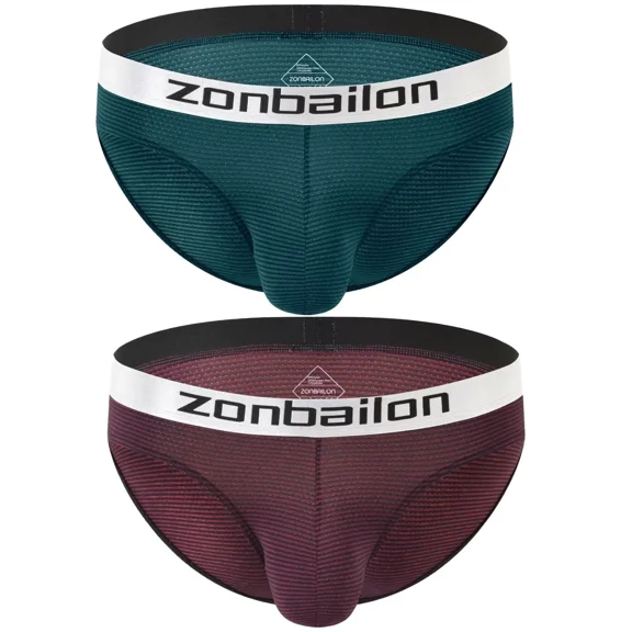 TANBOM Men's Bulge Enhancing Triangle Thong Nylon Underwear Green/Brown L 2-Pack