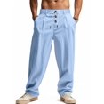 thumbnail image 1 of TANBOM Men's Casual Drawstring Loose Wide Leg Linen Pants, Light Blue, 1-Pack, 3XL, 1 of 3