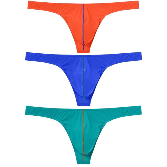 TANBOM Men's Comfortable Breathable Stretch Nylon Thong Underwear, Orange/Green/Blue, 3-Pack, M