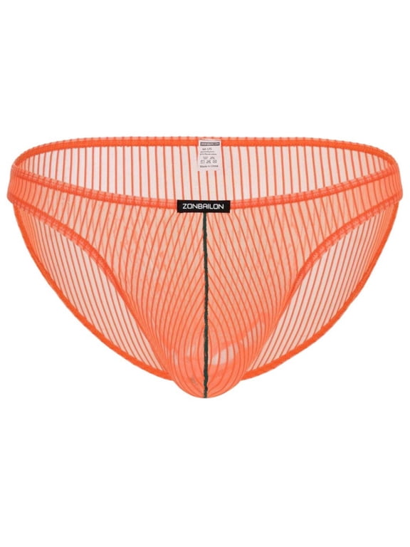 Men's Breathable Nylon Mesh Triangle Brief Underwear, Orange, 1-Pack, S