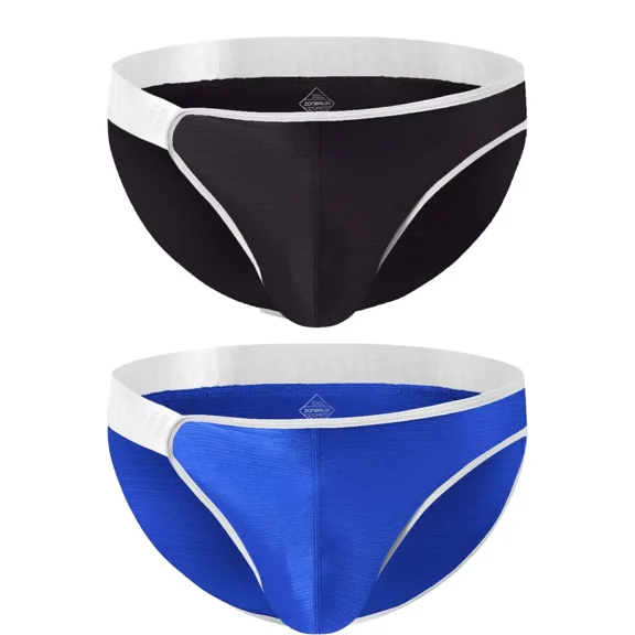 TANBOM Men's Comfortable Triangle Thong Nylon Underwear Black/Blue XXL 2-Pack