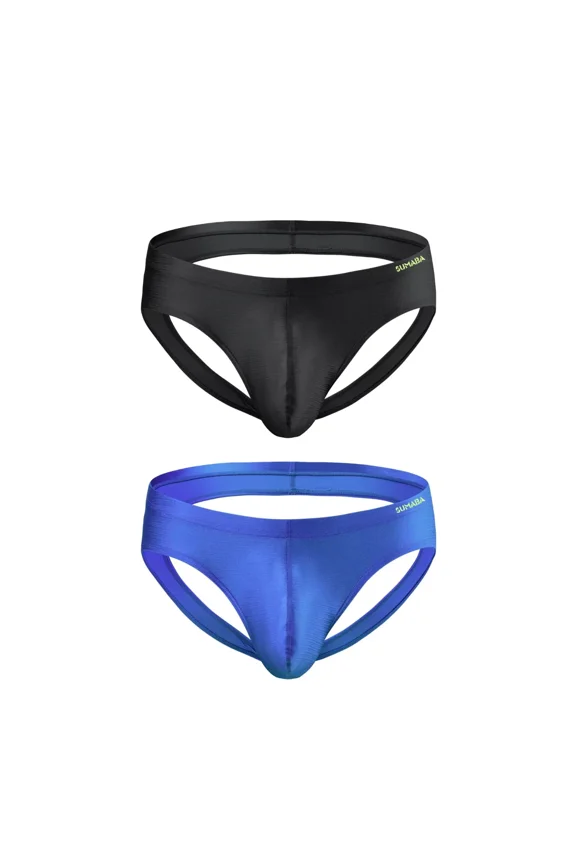 Men's Comfortable Triangle Thong Nylon Underwear Black/Blue XXXL 1-Pack