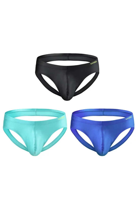 Men's Comfortable Triangle Thong Nylon Underwear Black/Green/Blue XXL 1-Pack