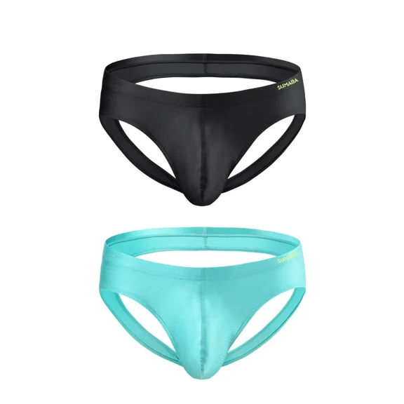 TANBOM Men's Comfortable Triangle Thong Nylon Underwear Black/Green XL 1-Pack