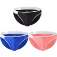 thumbnail image 1 of TANBOM Men's Comfortable Triangle Thong Nylon Underwear Black/Red/Blue M 3-Pack, 1 of 6