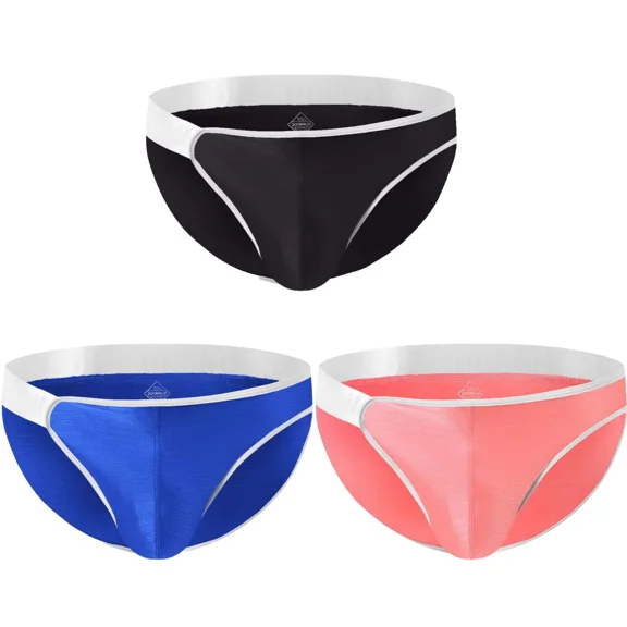 TANBOM Men's Comfortable Triangle Thong Nylon Underwear Black/Red/Blue XXL 3-Pack