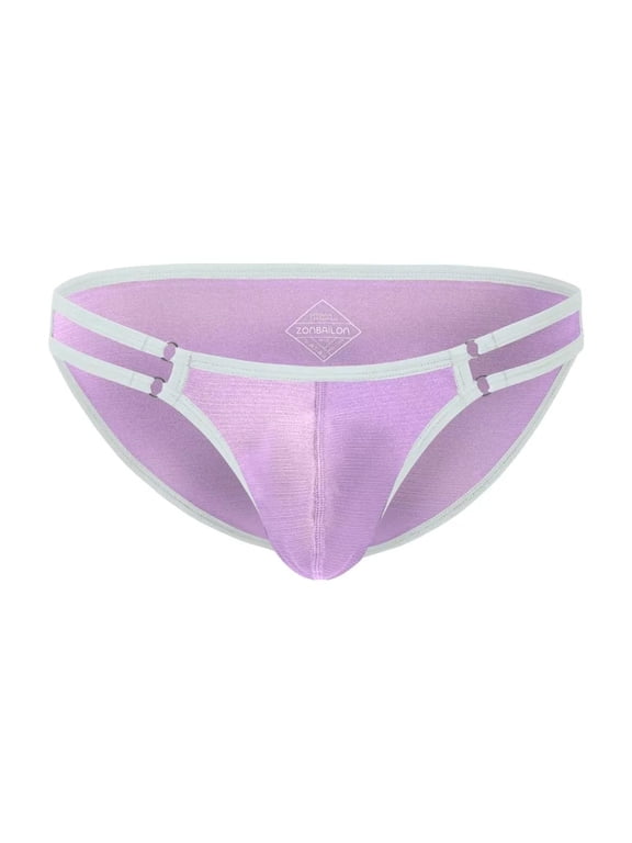 Men's Comfortable Triangle Thong Nylon Underwear Purple M 1-Pack