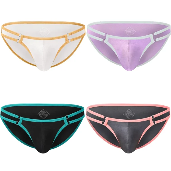 TANBOM Men's Comfortable Triangle Thong Nylon Underwear Purple/White/Black/Gray XXL 4-Pack
