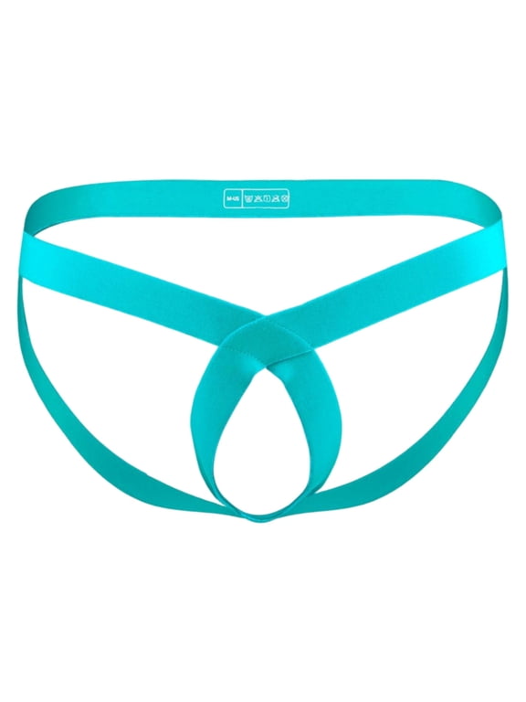 Men's Cross Front Strap Ventilated Pouch Nylon Thong Underwear, Lake Green, 1-Pack, 2XL
