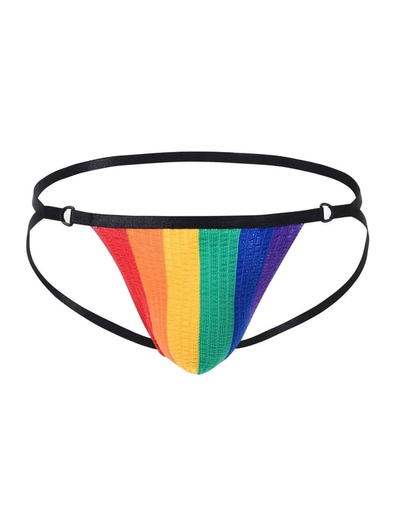 Men's Double Thong Sexy Underwear Creative Design Fashionable Comfort Polyamide Fabric Rainbow Green XL