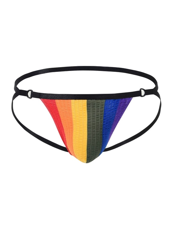Men's Double Thong Sexy Underwear Creative Design Fashionable Comfort Polyamide Fabric Rainbow Yellow M