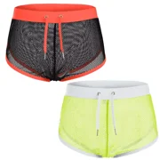 TANBOM Mens Mesh Polyester Drawstring Boxer Briefs Underwear, Black/Fluorescent Green, XL, 2-Pack