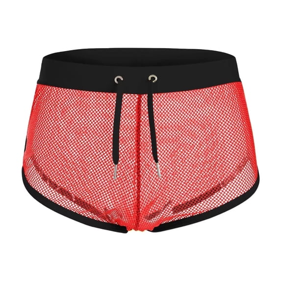 TANBOM Men's Drawstring Boxer Briefs Mesh Polyester Underwear Red XL 1-Pack