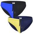 thumbnail image 1 of TANBOM Men's Drawstring Triangle Swim Trunks Lightweight Polyamide, Black & Blue, 2-Pack, L, 1 of 6