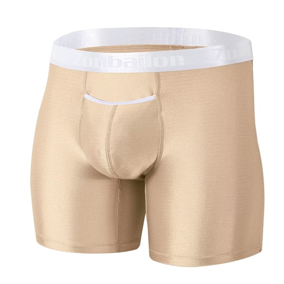 TANBOM Men's Extended Length Nylon Boxer Briefs Comfortable Breathable Bulge Enhancing Pouch Apricot L