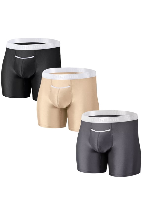 Men's Extended Length Nylon Boxer Briefs Comfortable Breathable Bulge Enhancing Pouch Black Apricot Dark Grey M