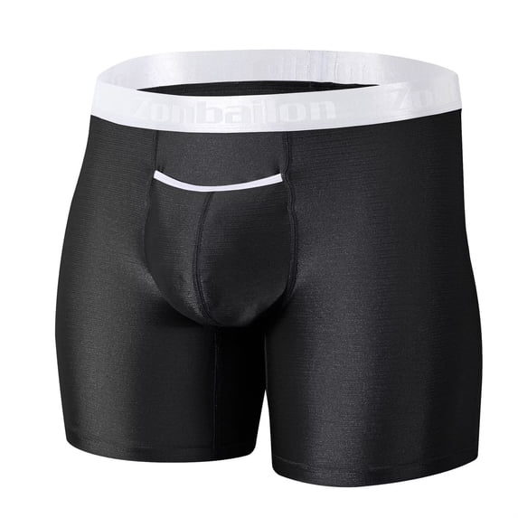 TANBOM Men's Extended Length Nylon Boxer Briefs Comfortable Breathable Bulge Enhancing Pouch Black M