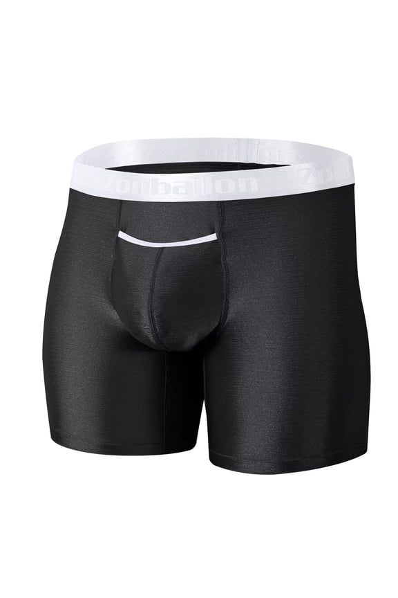 Men's Extended Length Nylon Boxer Briefs Comfortable Breathable Bulge Enhancing Pouch Black XL