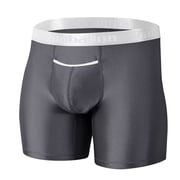 TANBOM Men's Extended Length Nylon Boxer Briefs Comfortable Breathable Bulge Enhancing Pouch Dark Grey L