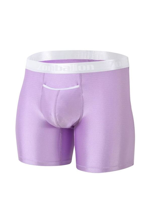 Men's Extended Length Nylon Boxer Briefs Comfortable Breathable Bulge Enhancing Pouch Purple 3XL