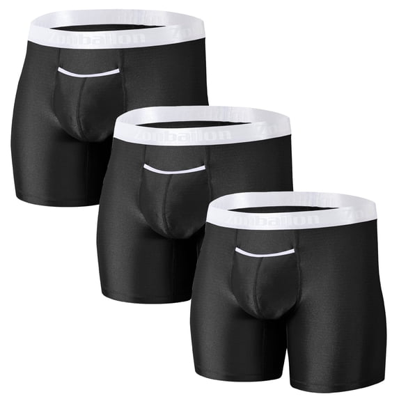 TANBOM Men's Extended Length Nylon Breathable Contour Pouch Boxer Briefs Underwear, Black, 3-Pack, 3XL
