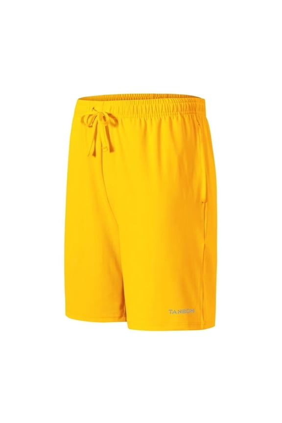 Men's Fashion Polyester Five Sports Shorts Lightweight Breathable Adjustable Drawstring Yellow 2XL