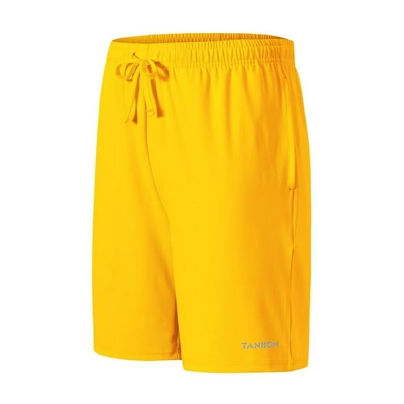 TANBOM Men's Fashion Polyester Five Sports Shorts Lightweight Breathable Adjustable Drawstring Yellow XL
