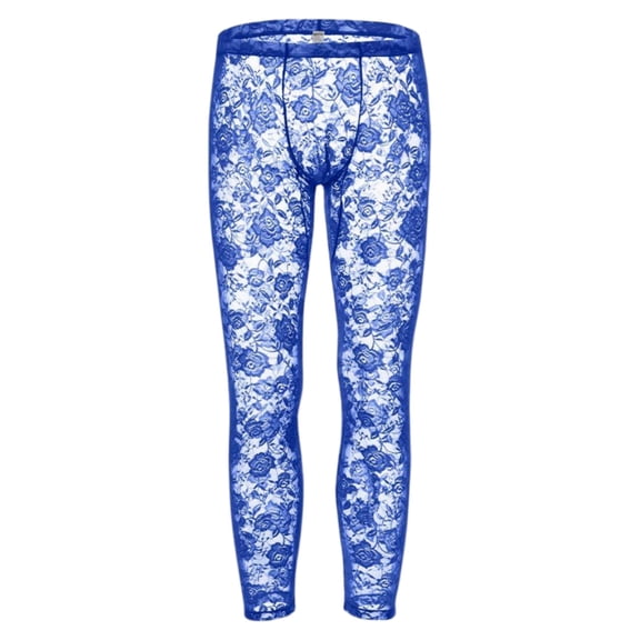 TANBOM Men's Floral Lace Contoured Pouch Breathable Slim Leg Pants, Blue, 1-Pack, M