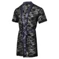 thumbnail image 1 of TANBOM Men's Floral Lace Short Sleeve Open Front Belted Kimono Sleepwear Robe, Dark Gray, 1-Pack, M, 1 of 6
