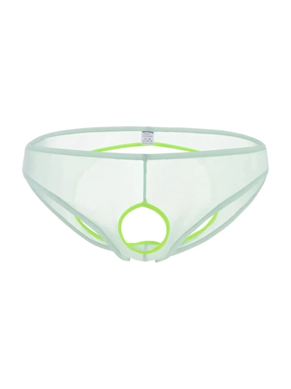 Men's Holes Briefs Mesh Nylon Triangle Underwear Green M 1-Pack