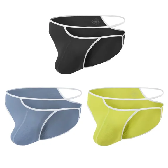 TANBOM Men's Hollow-Out Triangle Briefs Nylon Underwear Black/Yellow/Gray XXXL 3-Pack