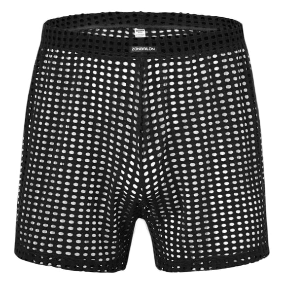 TANBOM Men's Long Leg Breathable Mesh Boxer Briefs Underwear, Black, 1-Pack, M